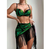 2023 3 Πακέτα Push Up Μπικίνι Μαγιό με Φούστα Παραλία Γυναικεία Κάλυμμα με κρόσσια Κάλυμμα Μαγιό Sarongs