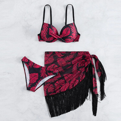 2023 3 Πακέτα Push Up Μπικίνι Μαγιό με Φούστα Παραλία Γυναικεία Κάλυμμα με κρόσσια Κάλυμμα Μαγιό Sarongs