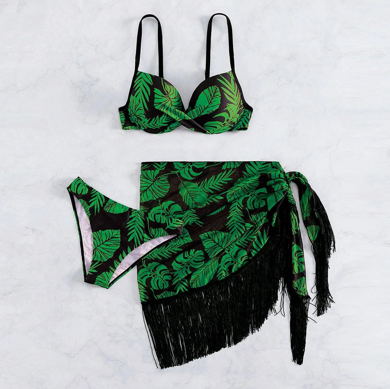 2023 3 Πακέτα Push Up Μπικίνι Μαγιό με Φούστα Παραλία Γυναικεία Κάλυμμα με κρόσσια Κάλυμμα Μαγιό Sarongs