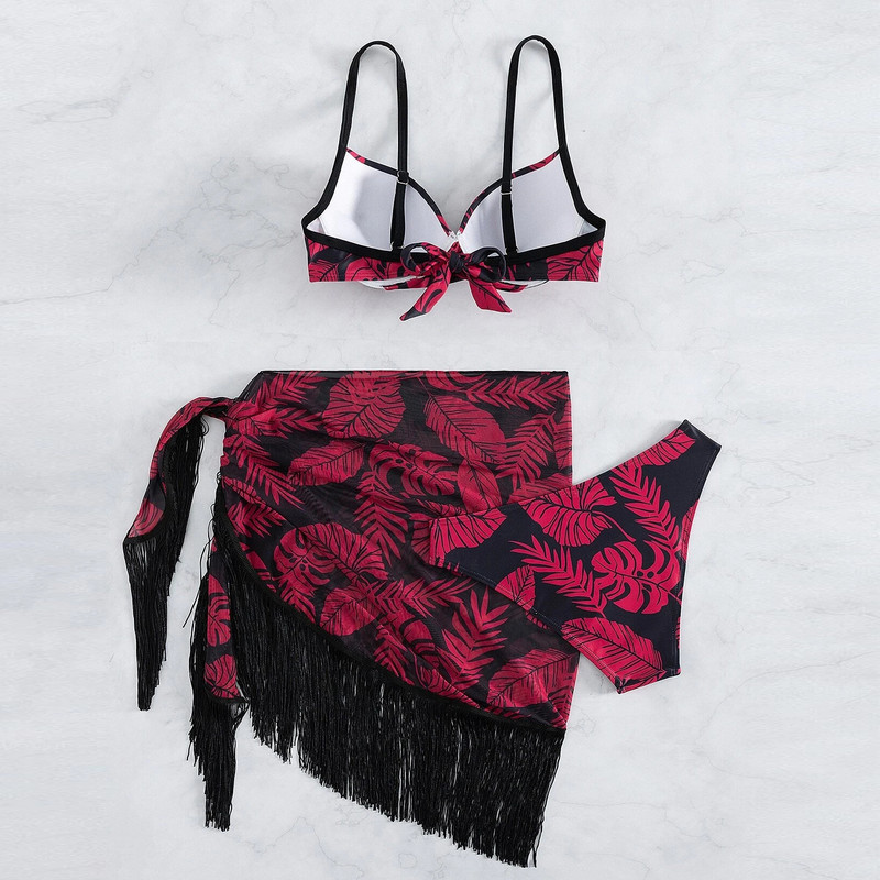 2023 3 Πακέτα Push Up Μπικίνι Μαγιό με Φούστα Παραλία Γυναικεία Κάλυμμα με κρόσσια Κάλυμμα Μαγιό Sarongs