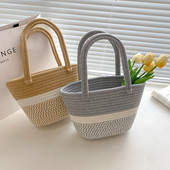 Καλοκαιρινές χειροποίητες τσάντες από βαμβακερό νήμα Γυναικείες υφαντές μπλούζες μόδας Χαριτωμένο χρώμα αντίθεσης Χειροποίητο φορητό για παραθαλάσσιες διακοπές