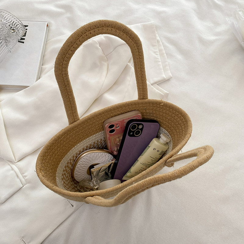 Καλοκαιρινές χειροποίητες τσάντες από βαμβακερό νήμα Γυναικείες υφαντές μπλούζες μόδας Χαριτωμένο χρώμα αντίθεσης Χειροποίητο φορητό για παραθαλάσσιες διακοπές