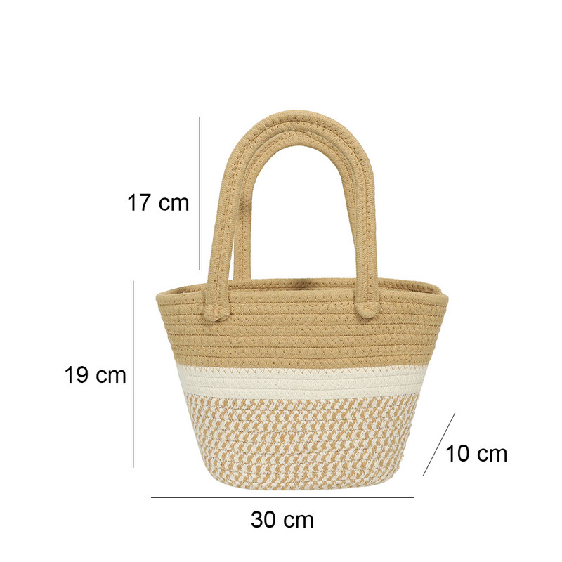 Καλοκαιρινές χειροποίητες τσάντες από βαμβακερό νήμα Γυναικείες υφαντές μπλούζες μόδας Χαριτωμένο χρώμα αντίθεσης Χειροποίητο φορητό για παραθαλάσσιες διακοπές