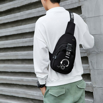 ΝΕΑ USB φορτισμένη τσάντα ώμου Αδιάβροχη πολυλειτουργική αντανακλαστική ανδρική τσάντα στήθους Μόδα τσάντα ταξιδιού χιαστί αντικλεπτική