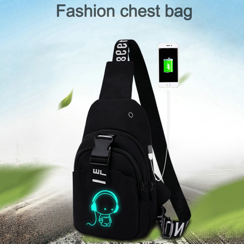 ΝΕΑ USB φορτισμένη τσάντα ώμου Αδιάβροχη πολυλειτουργική αντανακλαστική ανδρική τσάντα στήθους Μόδα τσάντα ταξιδιού χιαστί αντικλεπτική