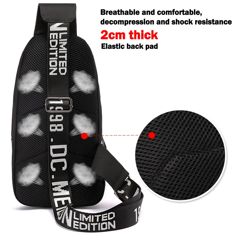 ΝΕΑ USB φορτισμένη τσάντα ώμου Αδιάβροχη πολυλειτουργική αντανακλαστική ανδρική τσάντα στήθους Μόδα τσάντα ταξιδιού χιαστί αντικλεπτική