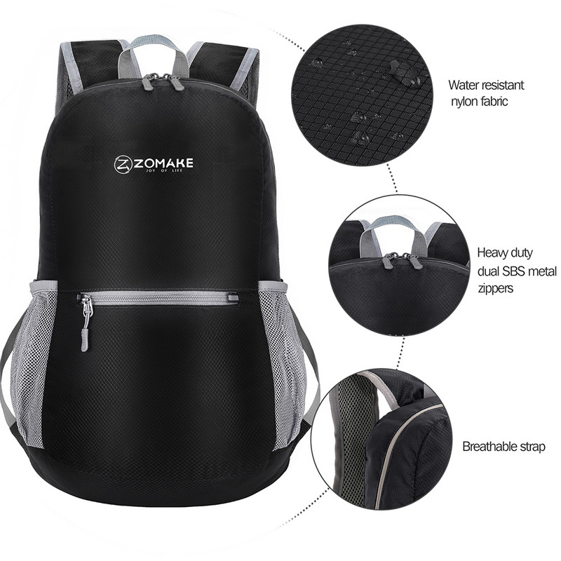 ZOMAKE Εξαιρετικά ελαφρύ σακίδιο πλάτης συσκευασμένο Μικρό αδιάβροχο σακίδιο ταξιδιού πεζοπορίας Αθλητικό σακίδιο ημέρας για άνδρες γυναίκες