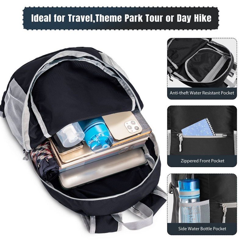 ZOMAKE Εξαιρετικά ελαφρύ σακίδιο πλάτης συσκευασμένο Μικρό αδιάβροχο σακίδιο ταξιδιού πεζοπορίας Αθλητικό σακίδιο ημέρας για άνδρες γυναίκες