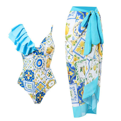 Bikini alb nou 2023, cu fustă de plajă, pentru femei, costum de baie în două piese, costum de baie pentru plajă, costume de baie Biquinis