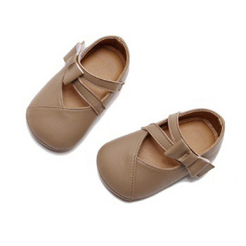 0-18M Бебешки обувки за момичета Mary Jane Едноцветни плоски обувки с панделка Ежедневни обувки за ходене за новородено бебе