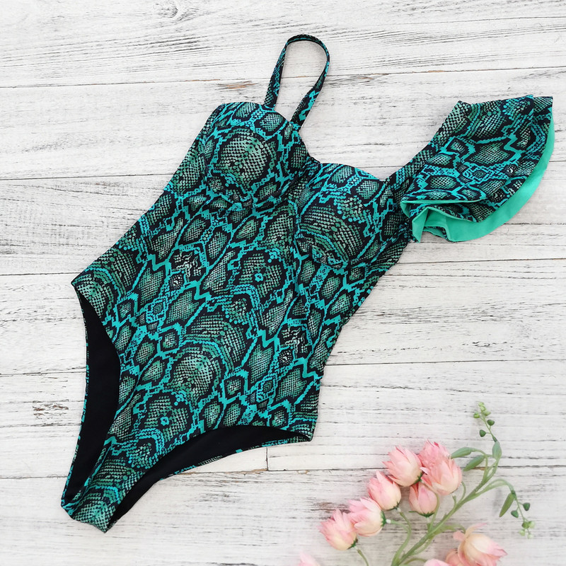 Seksikas ussinahast mustriga ühes tükis ujumistrikoo 2023, uus volangidega kõva pakk koos alustraadiga ujumisriietega Naiste Monokini seljata rannariided