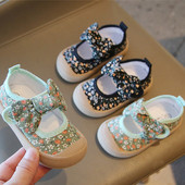 Retro kvetinové detské topánky pre deti, jeseň/jar, kvetinová potlač, mäkká podrážka, plátené topánky, batoľatá, detské ležérne topánky na chôdzu