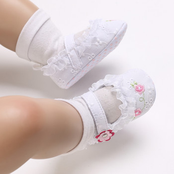 Бебешки обувки на принцеса, есен, пролет, бебешки флорални щампи, дантелени волани, първи проходилки, меки памучни ежедневни обувки за новородени