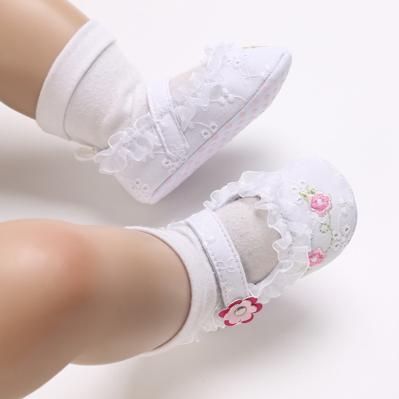 Princess Baby Shoes Φθινοπωρινά άνοιξη για βρέφη Βρεφικά λουλουδάτα στάμπα δαντέλα βολάν First Walkers Νεογέννητα μαλακά βαμβακερά casual παπούτσια