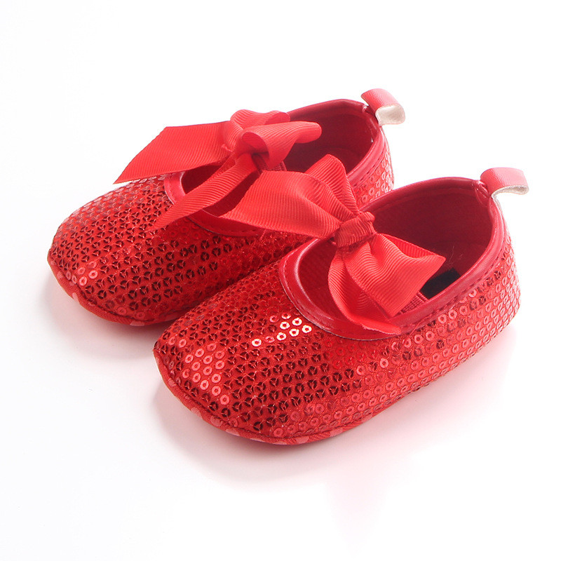 Παπούτσια για νεογέννητα κοριτσάκια με παγιέτες για κορίτσια Κλασικά παπιγιόν, βαμβακερή μαλακή σόλα, αντιολισθητικά παπούτσια φορέματος First Walker Παπούτσια παιδικής κούνιας