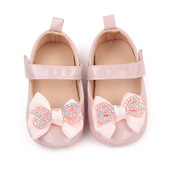 Baby Girls Rhinestone Bowknot PU Δερμάτινα Παπούτσια για νήπια Αντιολισθητικά Επίπεδα παπούτσια με μαλακή σόλα Baby Princess Shoes First Walkers 0-18M