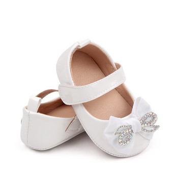 Baby Girls Rhinestone Bowknot PU Δερμάτινα Παπούτσια για νήπια Αντιολισθητικά Επίπεδα παπούτσια με μαλακή σόλα Baby Princess Shoes First Walkers 0-18M