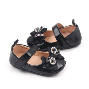 Baby Girls Rhinestone Bowknot PU Δερμάτινα Παπούτσια για νήπια Αντιολισθητικά Επίπεδα παπούτσια με μαλακή σόλα Baby Princess Shoes First Walkers 0-18M