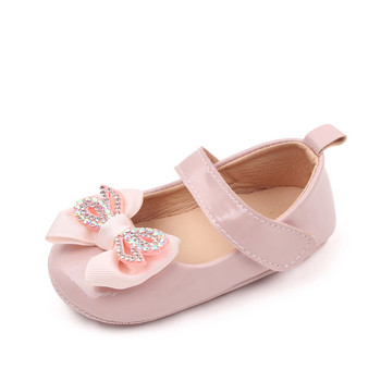Обувки от изкуствена кожа с панделка за бебета и момичета Прохождащи деца Нехлъзгащи се обувки с мека подметка Обувки за бебешки принцеси First Walkers 0-18M