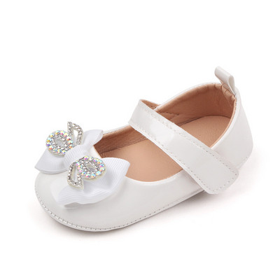Baby Girls Rhinestone Bowknot PU Δερμάτινα Παπούτσια για νήπια Αντιολισθητικά Επίπεδα παπούτσια με μαλακή σόλα Baby Princess Shoes First Walkers 0-18M