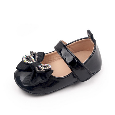 Baby Girls Rhinestone Bowknot PU Δερμάτινα Παπούτσια για νήπια Αντιολισθητικά Επίπεδα παπούτσια με μαλακή σόλα Baby Princess Shoes First Walkers 0-18M
