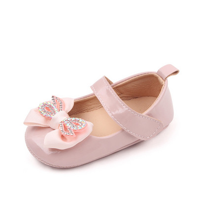 Baby Girls Rhinestone Bowknot PU Δερμάτινα Παπούτσια για νήπια Αντιολισθητικά Επίπεδα παπούτσια με μαλακή σόλα Baby Princess Shoes First Walkers 0-18M