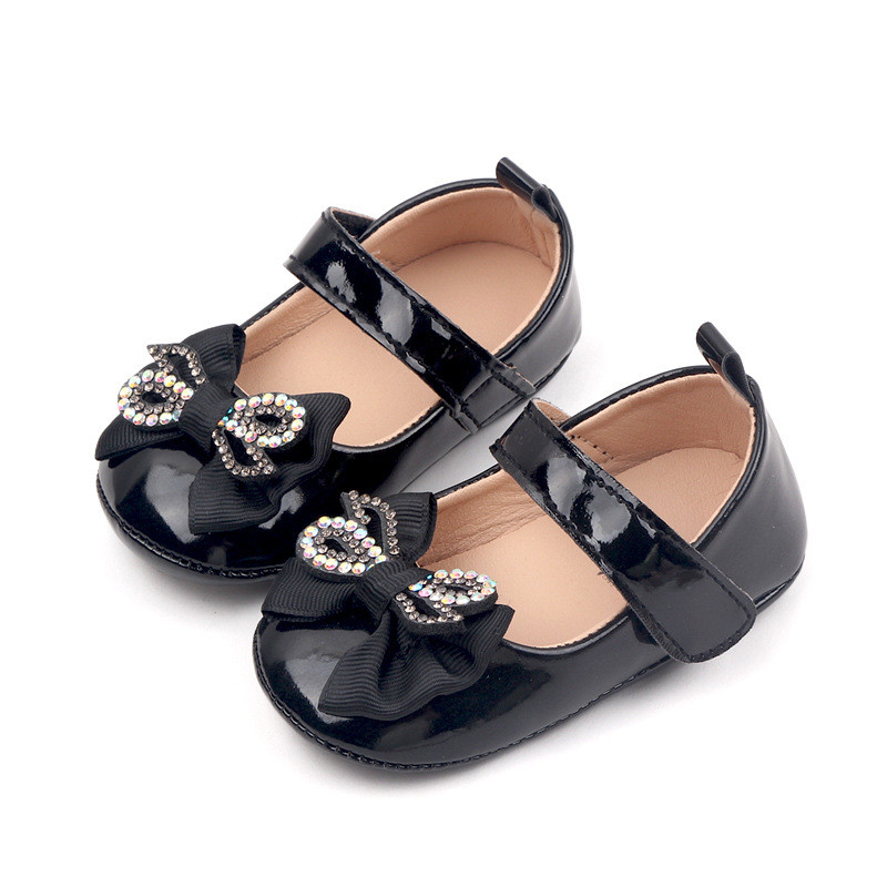 Baby Girls Rhinestone Bowknot PU Δερμάτινα Παπούτσια για νήπια Αντιολισθητικά Επίπεδα παπούτσια με μαλακή σόλα Baby Princess Shoes First Walkers 0-18M