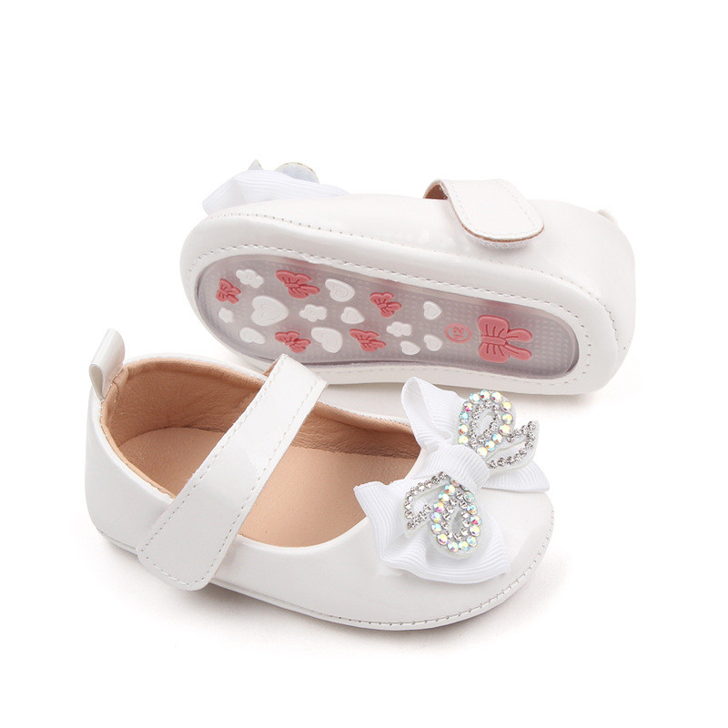 Baby Girls Rhinestone Bowknot PU Δερμάτινα Παπούτσια για νήπια Αντιολισθητικά Επίπεδα παπούτσια με μαλακή σόλα Baby Princess Shoes First Walkers 0-18M