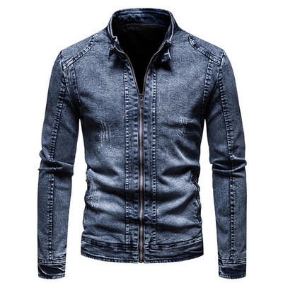 Μαύρο τζιν μπουφάν Ανδρικό μπουφάν μοτοσικλέτας Άνοιξη Φθινοπωρινό Slim Fit Μπουφάν Μόδα Casual Stand γιακά Ανδρικό τζιν παλτό
