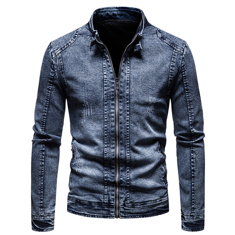 Μαύρο τζιν μπουφάν Ανδρικό μπουφάν μοτοσικλέτας Άνοιξη Φθινοπωρινό Slim Fit Μπουφάν Μόδα Casual Stand γιακά Ανδρικό τζιν παλτό