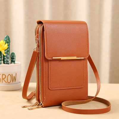 PU Δερμάτινη γυναικεία τσάντα ώμου με διπλό φερμουάρ Γυναικεία τσάντα Messenger Φορητή με υποδοχή κάρτας Ομαλή θήκη τηλεφώνου για ταξίδι αγορών