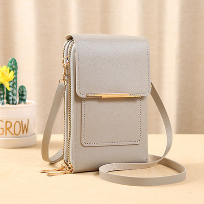 PU Δερμάτινη γυναικεία τσάντα ώμου με διπλό φερμουάρ Γυναικεία τσάντα Messenger Φορητή με υποδοχή κάρτας Ομαλή θήκη τηλεφώνου για ταξίδι αγορών