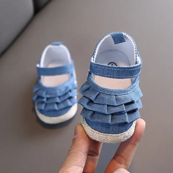 Нови обувки за момиченце Сладко цвете Прохождащо дете Мека платнена подметка Противохлъзгащи се Първи проходилки Обувки за принцеса за новородено бебе 0-18 месеца