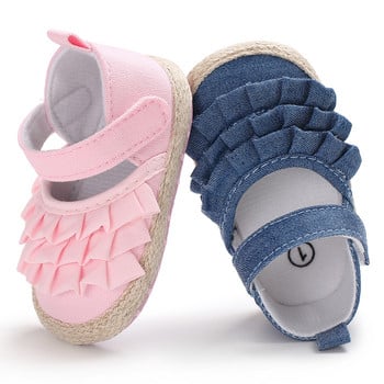 Нови обувки за момиченце Сладко цвете Прохождащо дете Мека платнена подметка Противохлъзгащи се Първи проходилки Обувки за принцеса за новородено бебе 0-18 месеца