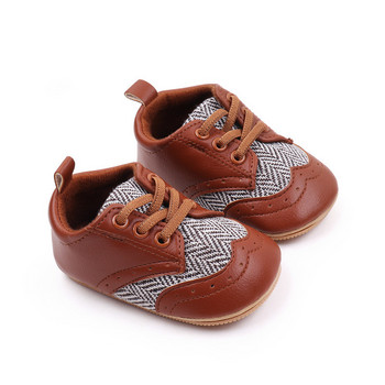 Модни британски бебешки обувки Бебешки PU кожени първи проходилки Гумена подметка Противохлъзгащи се обувки за малко дете Ежедневни обувки Маратонки