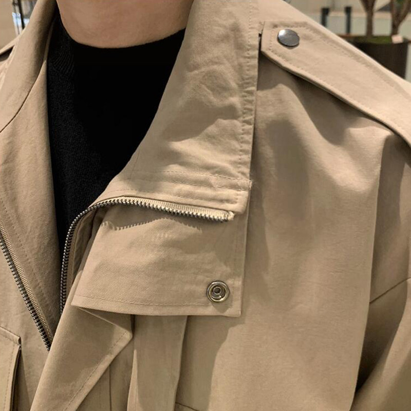 Fermoar revere paltoane scurte cargo pentru bărbați la modă largi cu mânecă lungă îmbrăcăminte de exterior îmbrăcăminte de stradă jachete pentru bărbați design vintage cu buzunare plasate