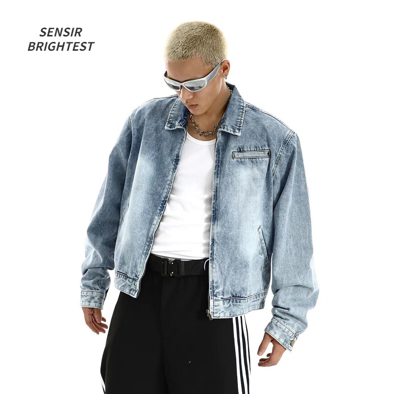 Ανδρικό τζιν μπουφάν με φερμουάρ Advanced Washed American Style Retro Jacket