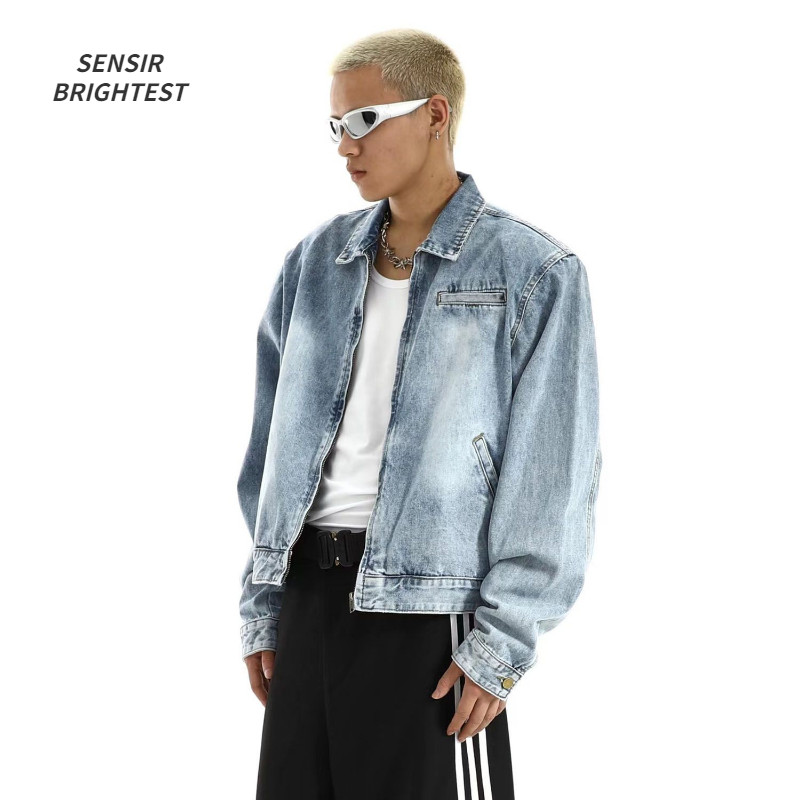 Ανδρικό τζιν μπουφάν με φερμουάρ Advanced Washed American Style Retro Jacket