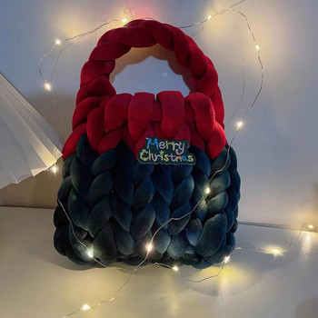 Коледна чанта на Дядо Коледа за жени Дамска чанта Тъкана чанта Плетена чанта за през рамо Голяма плетена чанта Чанта с плетена горна дръжка Подаръци за дама