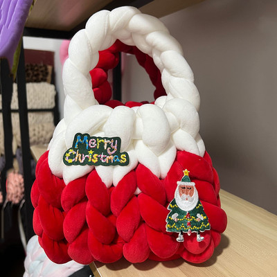 Ziemassvētku Ziemassvētku vecīša soma sievietēm Rokassomu auduma soma, trikotāžas plecu soma, kupla, adīta soma, tamborēta roktura soma, sieviešu pircēju dāvanas