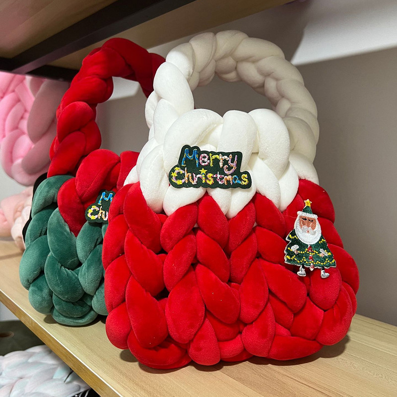 Ziemassvētku Ziemassvētku vecīša soma sievietēm Rokassomu auduma soma, trikotāžas plecu soma, kupla, adīta soma, tamborēta roktura soma, sieviešu pircēju dāvanas