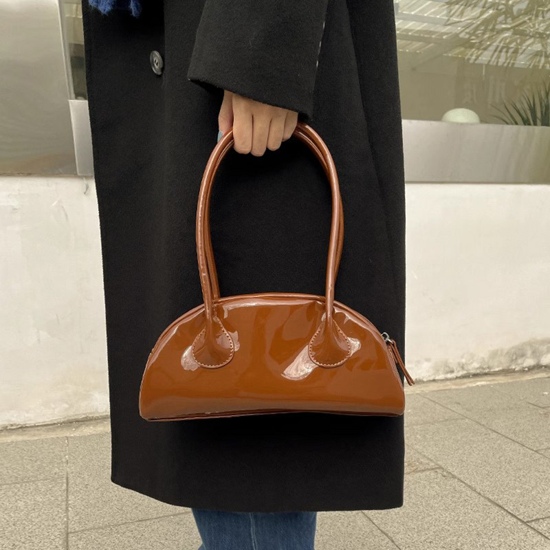 Geantă retro de umăr pentru femei Geantă tote vintage din piele lacuită Geantă Hobo Pochette de modă Geantă de cumpărături versatilă