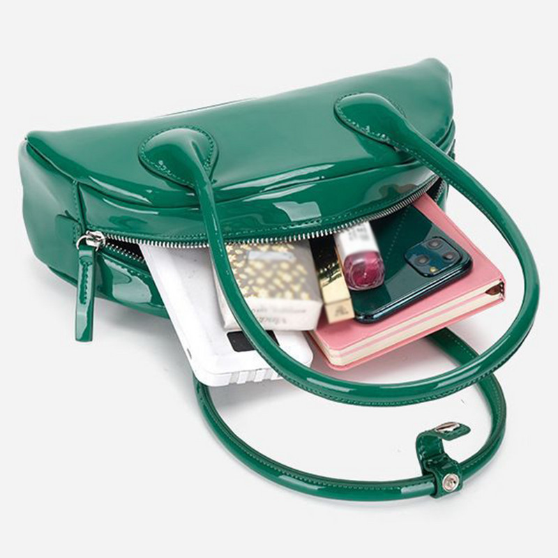 Geantă retro de umăr pentru femei Geantă tote vintage din piele lacuită Geantă Hobo Pochette de modă Geantă de cumpărături versatilă