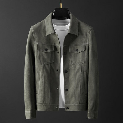 Pánska elastická semišová bunda 2023, luxusná jednoduchá, vysoko kvalitná, jarná, jesenná, pánska klopa, ležérna, slim fit, klasická vrchná bunda