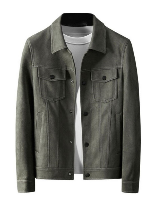 Pánska elastická semišová bunda 2023, luxusná jednoduchá, vysoko kvalitná, jarná, jesenná, pánska klopa, ležérna, slim fit, klasická vrchná bunda