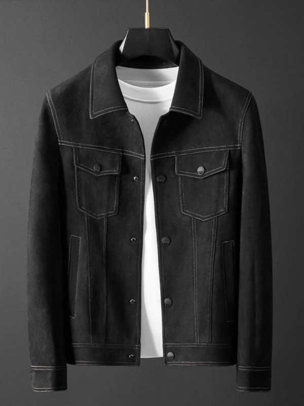 Pánska elastická semišová bunda 2023, luxusná jednoduchá, vysoko kvalitná, jarná, jesenná, pánska klopa, ležérna, slim fit, klasická vrchná bunda