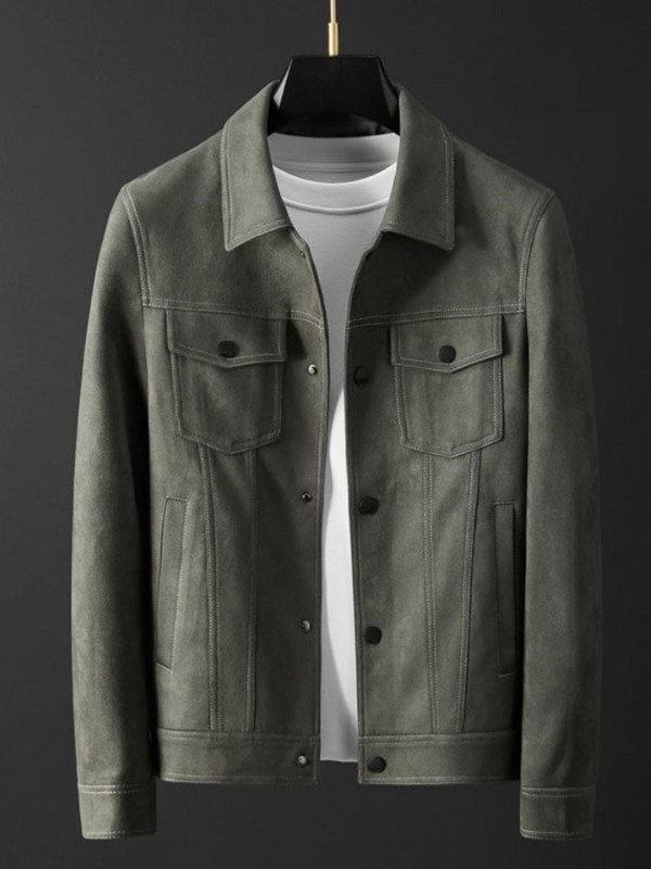 Pánska elastická semišová bunda 2023, luxusná jednoduchá, vysoko kvalitná, jarná, jesenná, pánska klopa, ležérna, slim fit, klasická vrchná bunda