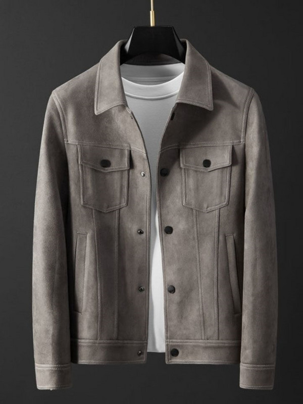 Pánska elastická semišová bunda 2023, luxusná jednoduchá, vysoko kvalitná, jarná, jesenná, pánska klopa, ležérna, slim fit, klasická vrchná bunda