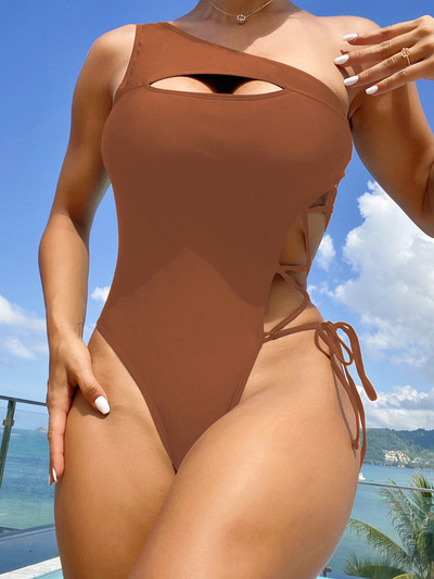 Vigorashely 2023 Σέξι μονό ώμο Κούφια μαγιό Ψηλόμεση Push Up Δεμένο μαγιό για Γυναικείες Ολόσωμες Ολόσωμες Μαγιό