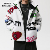 Χειμωνιάτικο παλτό κασμίρ Ανδρικό ζεστό μπουφάν μόδας Χαλαρό αμερικανικό γκράφιτι τύπωμα χειμωνιάτικο ανδρικό μπουφάν